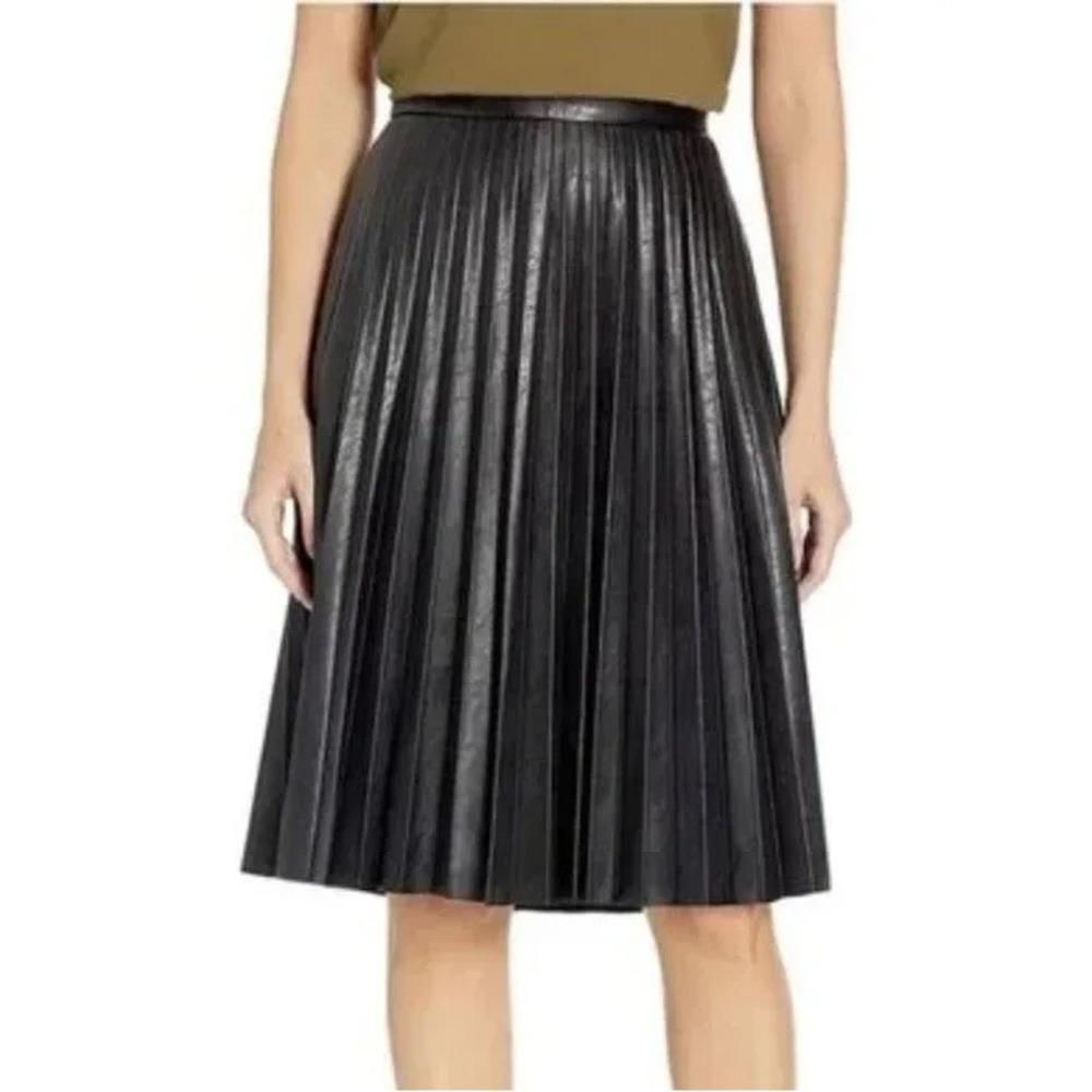 J.Crew Black‎ Faux Leather Pleated Midi Skirt Womens 6 Witchy Goth